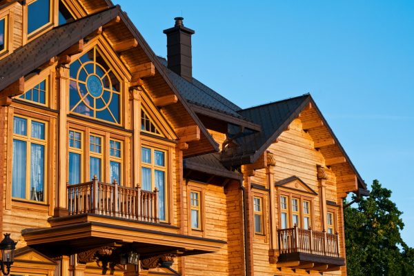 glazed windows in a luxury house with log
